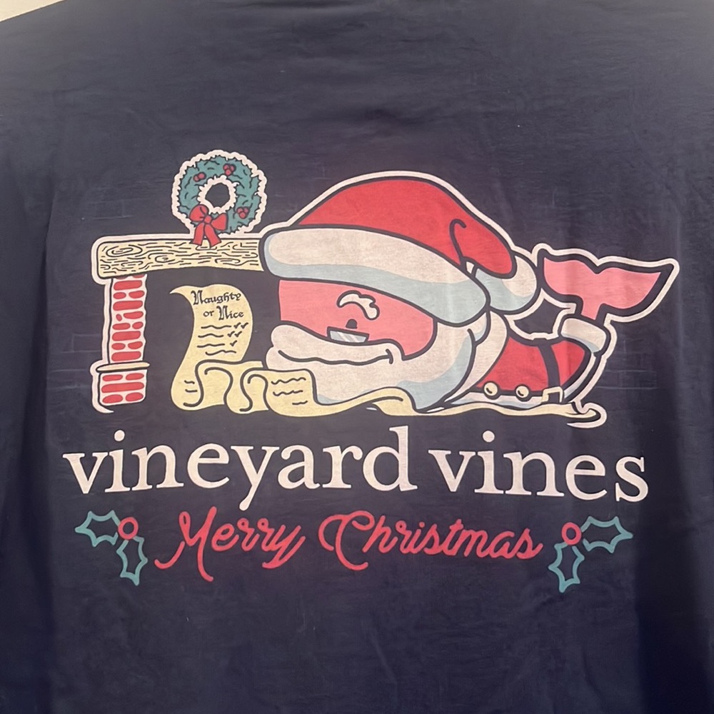Vineyard Vines Christmas, Mens Medium, long sleeve t-shirt, navy.